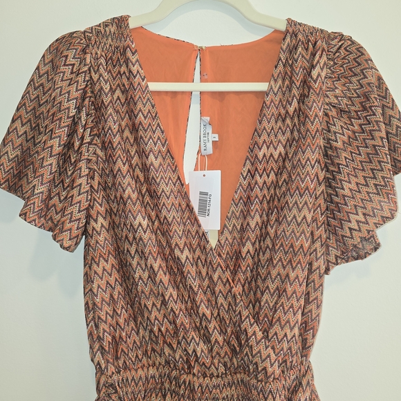 Ramy Brook Chevron Mini Dress in Orange and Black Size Small Nwt - Picture 3 of 8
